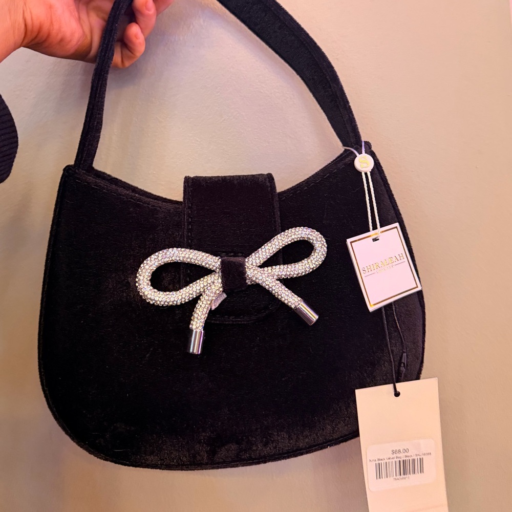Shiraleah Black Shoulder Bag with Silver Bow